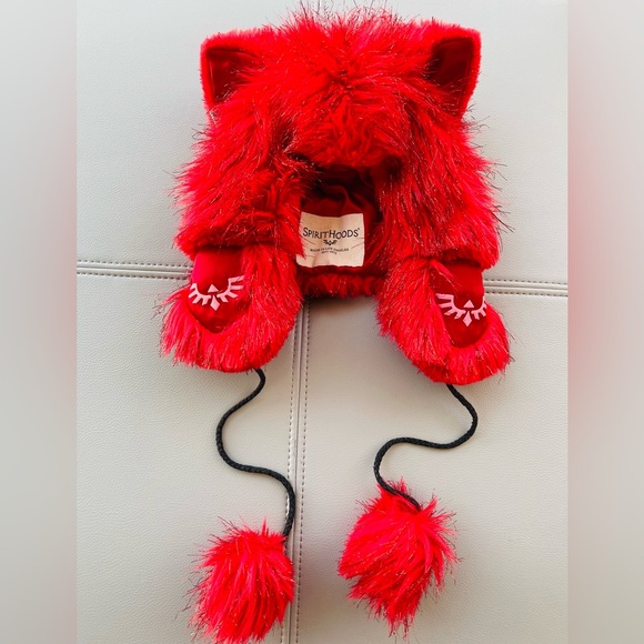 SpiritHoods Electric Elf Half-Hood OG Glitter Red Cat Ears Made in LA 2011-12 - Picture 2 of 12